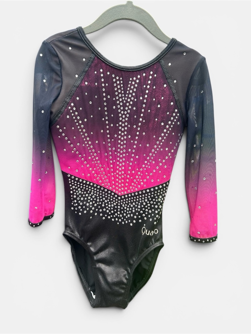 Quatro Long Sleeve Gymnastics Leotard Ombre Pink Black Rhinestone CME Child Med